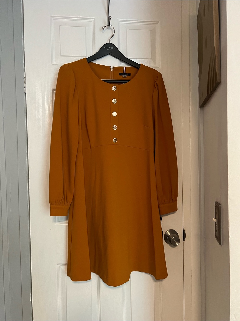 Tommy Hilfiger Long Sleeve A-Line Dress in gold yellow